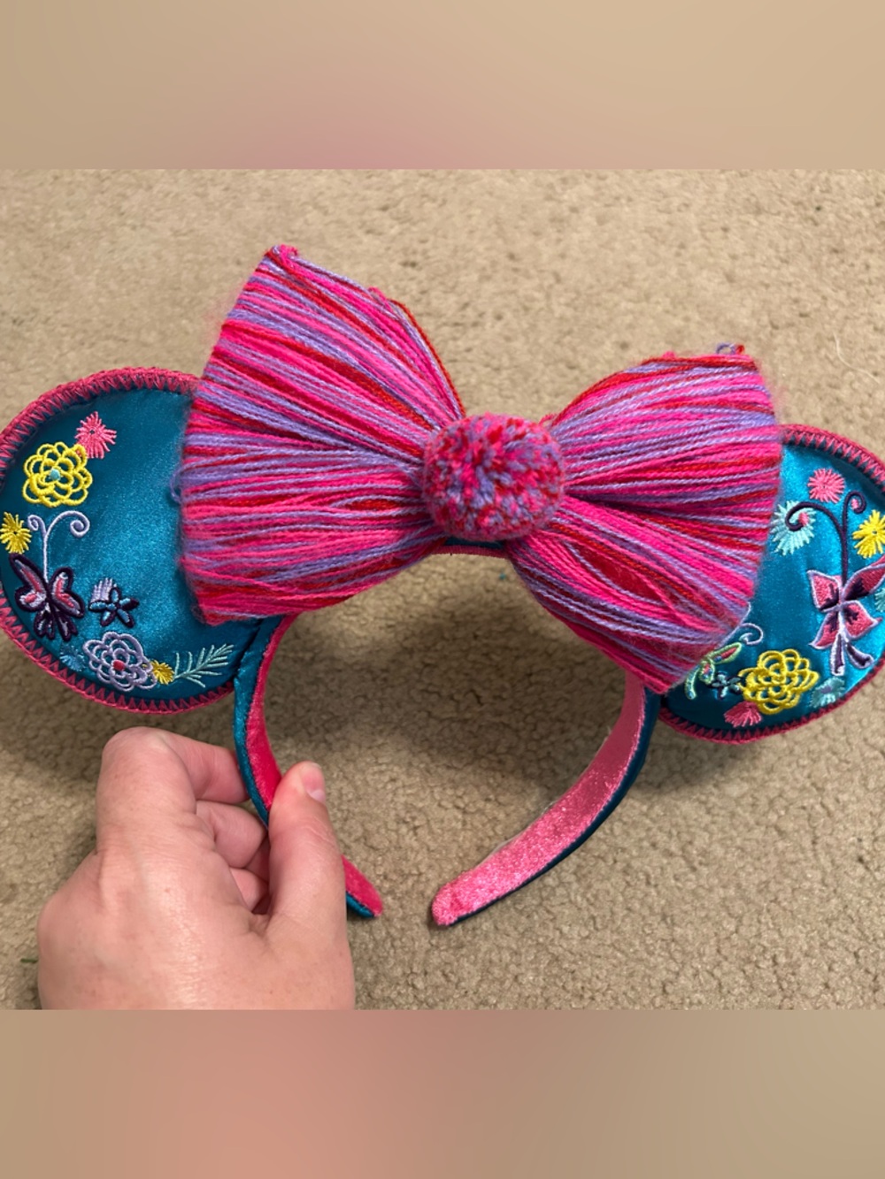 Disney Encanto Pink and Teal Embroidered Bow Minnie Ear Headband